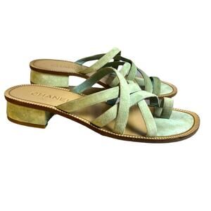 Chanel Paris Greece Seafoam Suede Strappy Slide Sandals FR 38.5